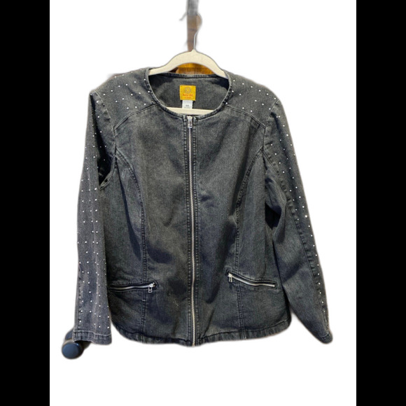 Ruby Rd Woman Studded Jacket Plus Size 16W Black Sparkly w/ Tiny Studs Zip Front - Picture 2 of 11